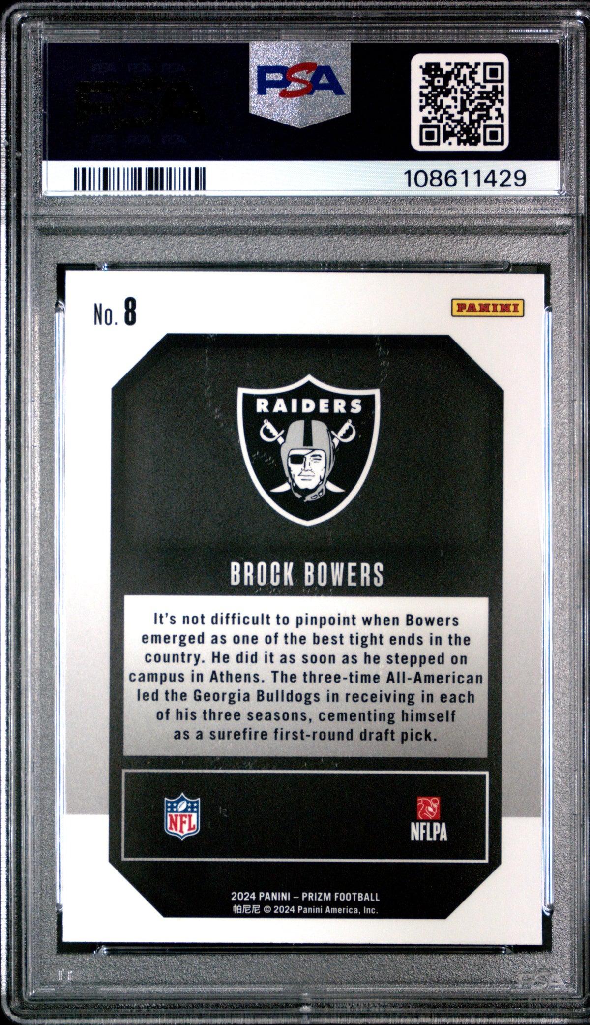 Graded 2024 Panini Prizm Brock Bowers #8 Emergent Rookie RC Football Card PSA 10 Gem Mint