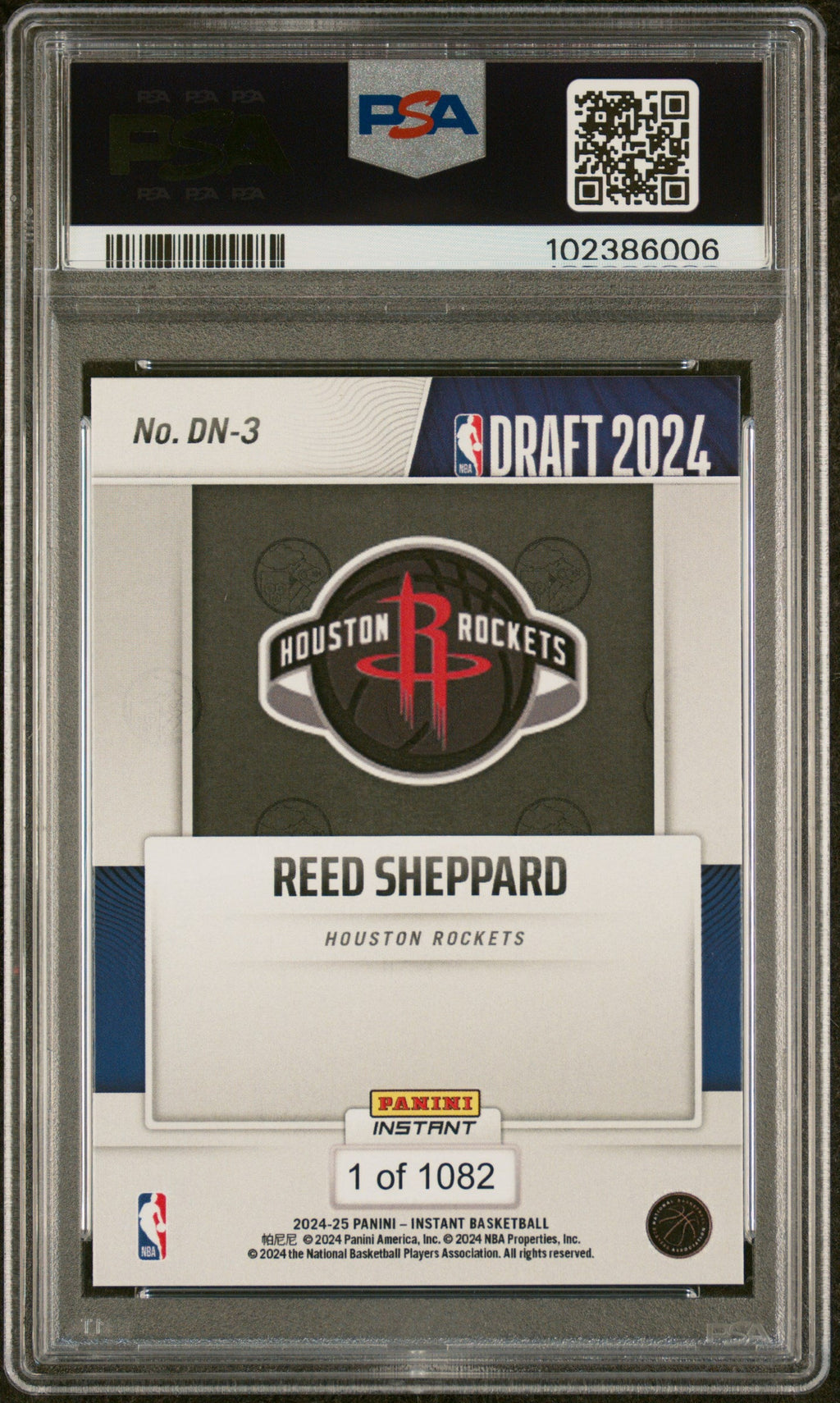 Graded 2024 Panini Instant NBA Reed Sheppard #DN3 Draft Night Rookie RC Basketball Card PSA 10 Gem Mint