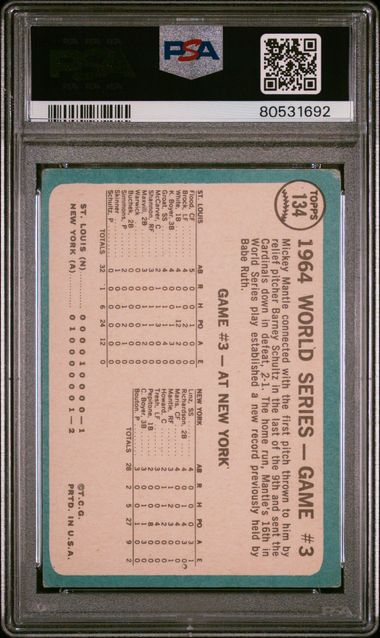 Graded 1965 Topps Mantle's Clutch HR #134 Baseball Card PSA 2 Good