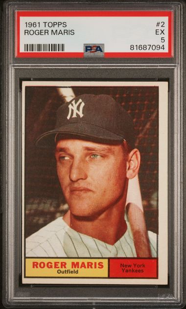 Graded 1961 Topps Roger Maris #2 Baseball Card PSA 5 Excellent
