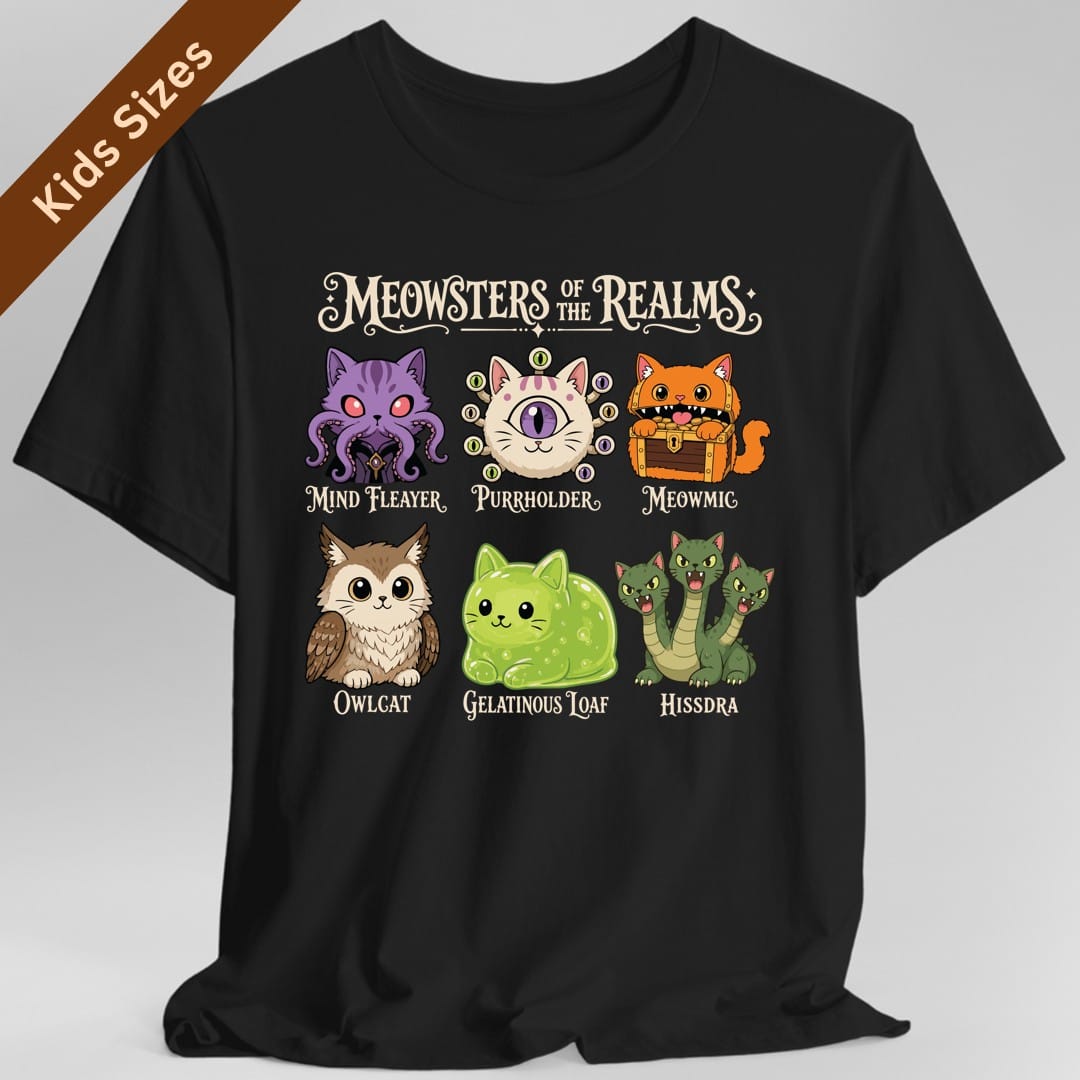 Meowsters of the Realms Kids T-Shirt