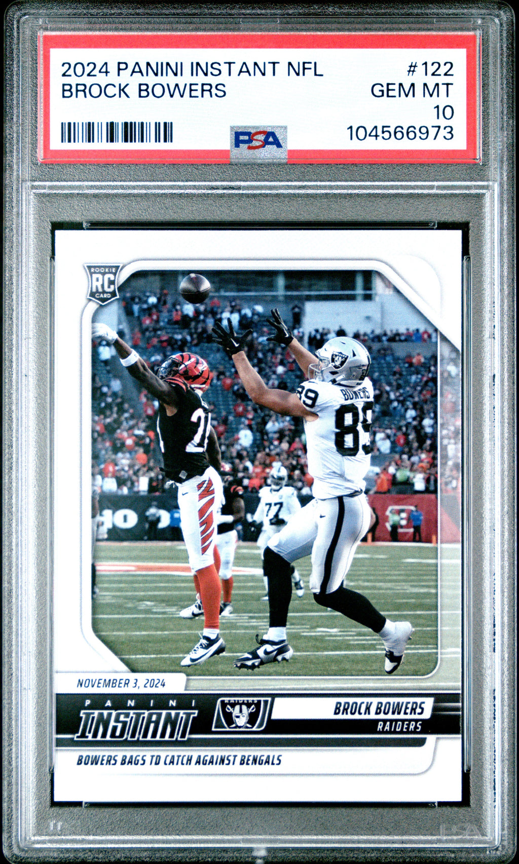 Graded 2024 Panini Instant NFL Brock Bowers #122 Rookie RC Football Card PSA 10 Gem Mint