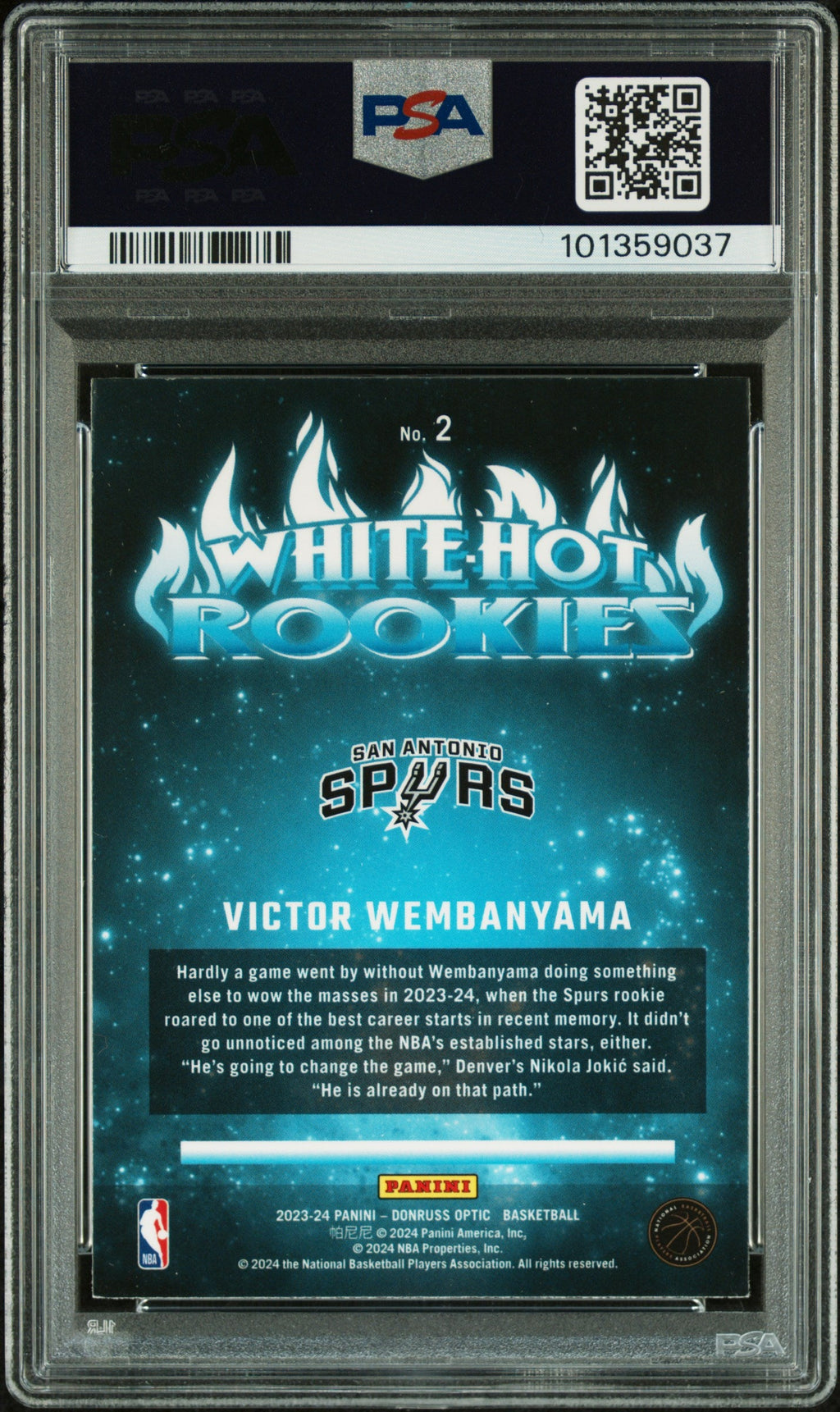 Graded 2023 Panini Donruss Optic Victor Wembanyama #2 White Hot Rookies Rookie RC Basketball Card PSA 10 Gem Mint