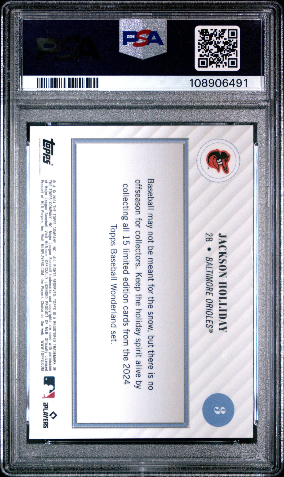 Graded 2024 Topps Wonderland Jackson Holliday #3 Rookie RC Baseball Card PSA 9 Mint