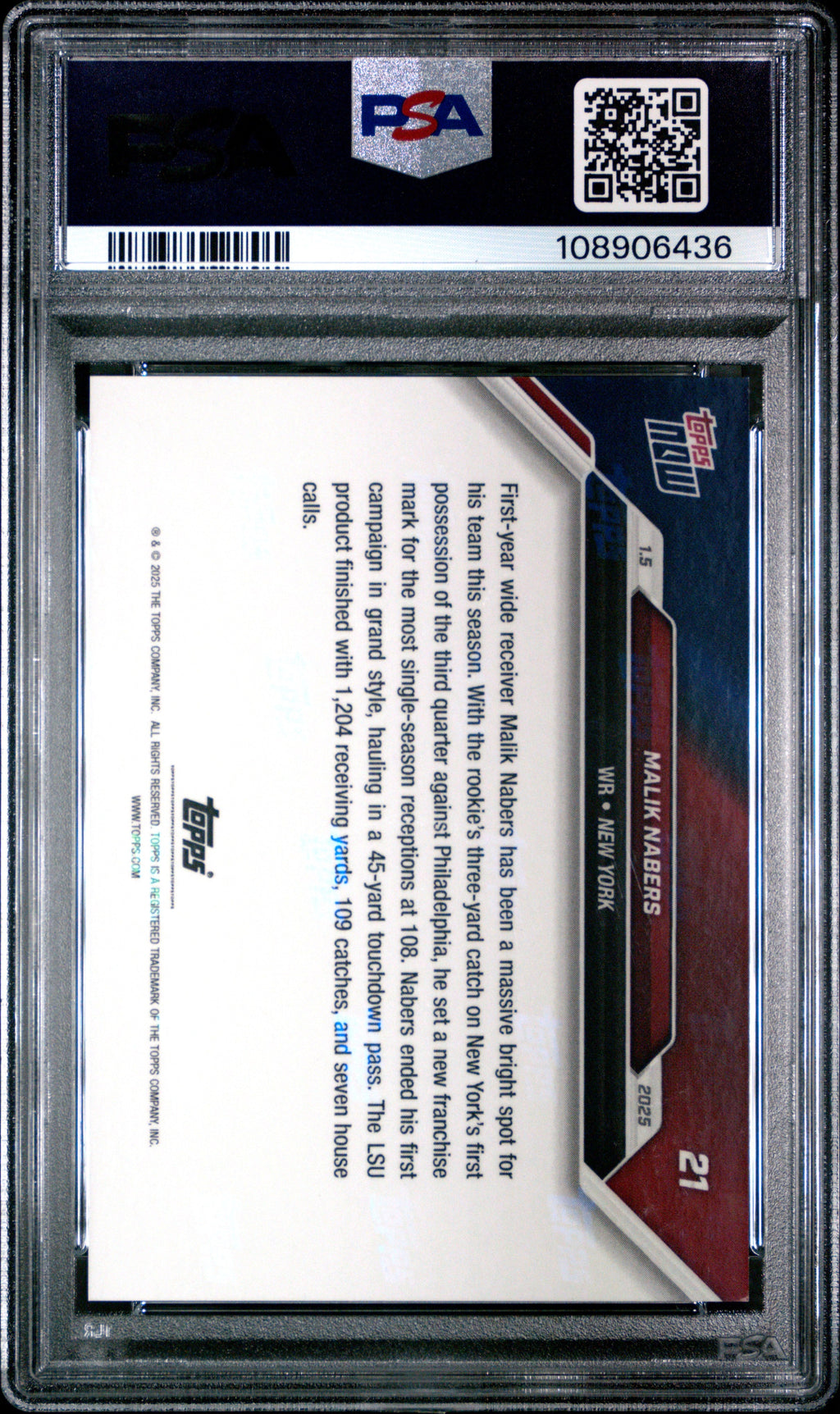 Graded 2024 Topps Now Malik Nabers #21 Blue /49 Rookie RC Football Card PSA 10 Gem Mint