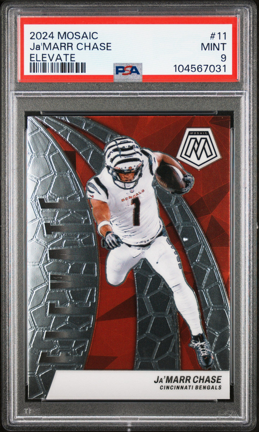 Graded 2024 Panini Mosaic Ja'Marr Chase #11 Elevate Football Card PSA 9 Mint