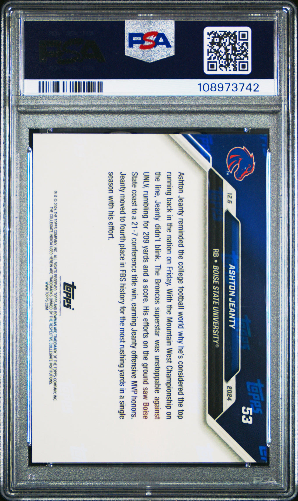 Graded 2024 Topps Bowman U Now Ashton Jeanty #53 Purple /25 Rookie RC Football Card PSA 10 Gem Mint
