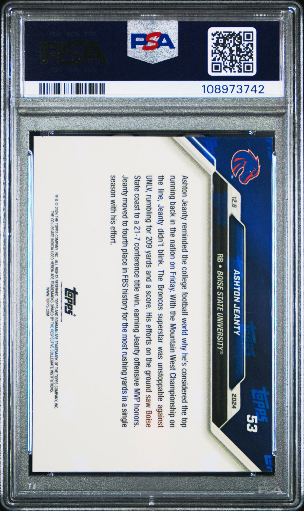 Graded 2024 Topps Bowman U Now Ashton Jeanty #53 Purple /25 Rookie RC Football Card PSA 10 Gem Mint
