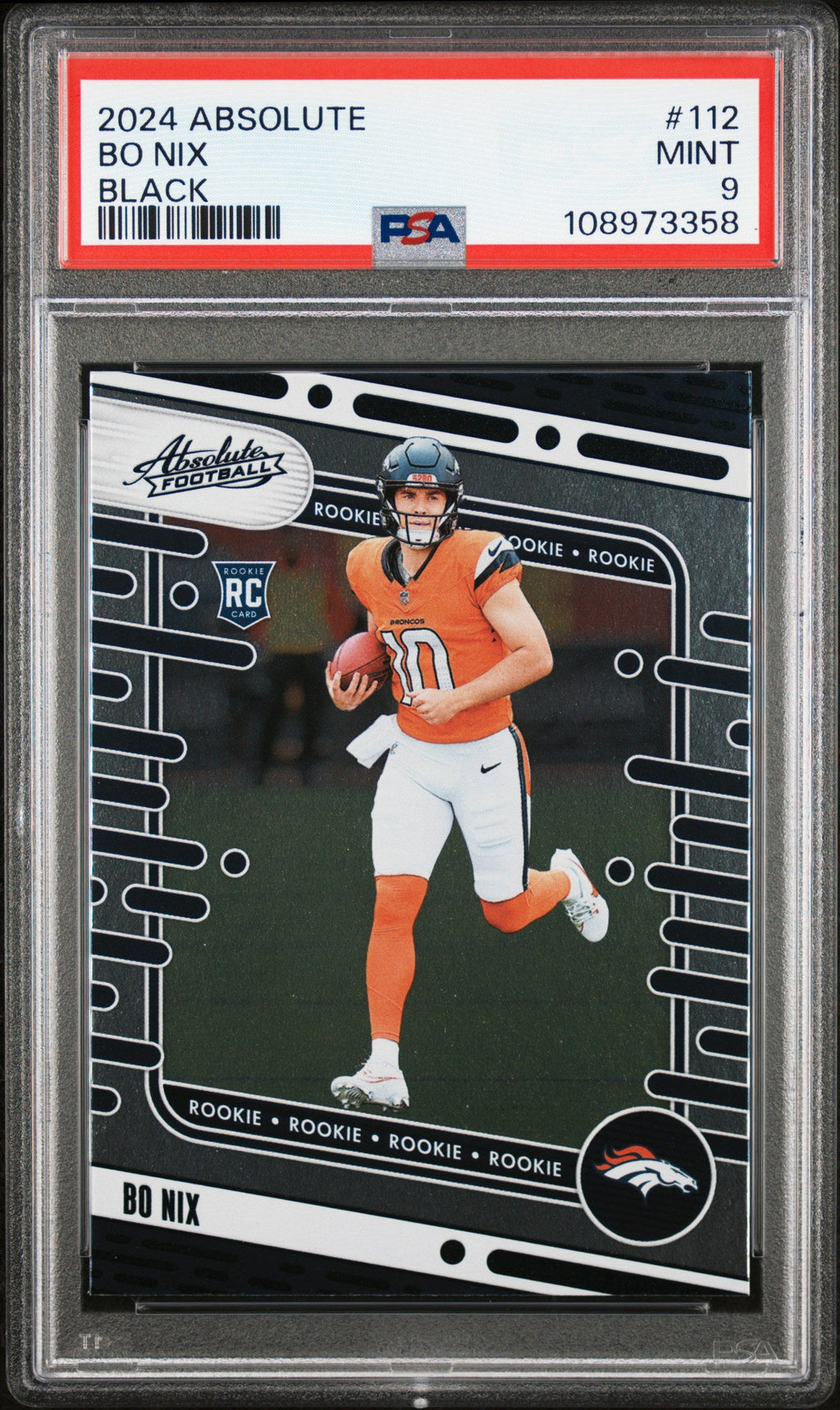 Graded 2024 Panini Absolute Bo Nix #112 Black Rookie RC Football Card PSA 9 Mint