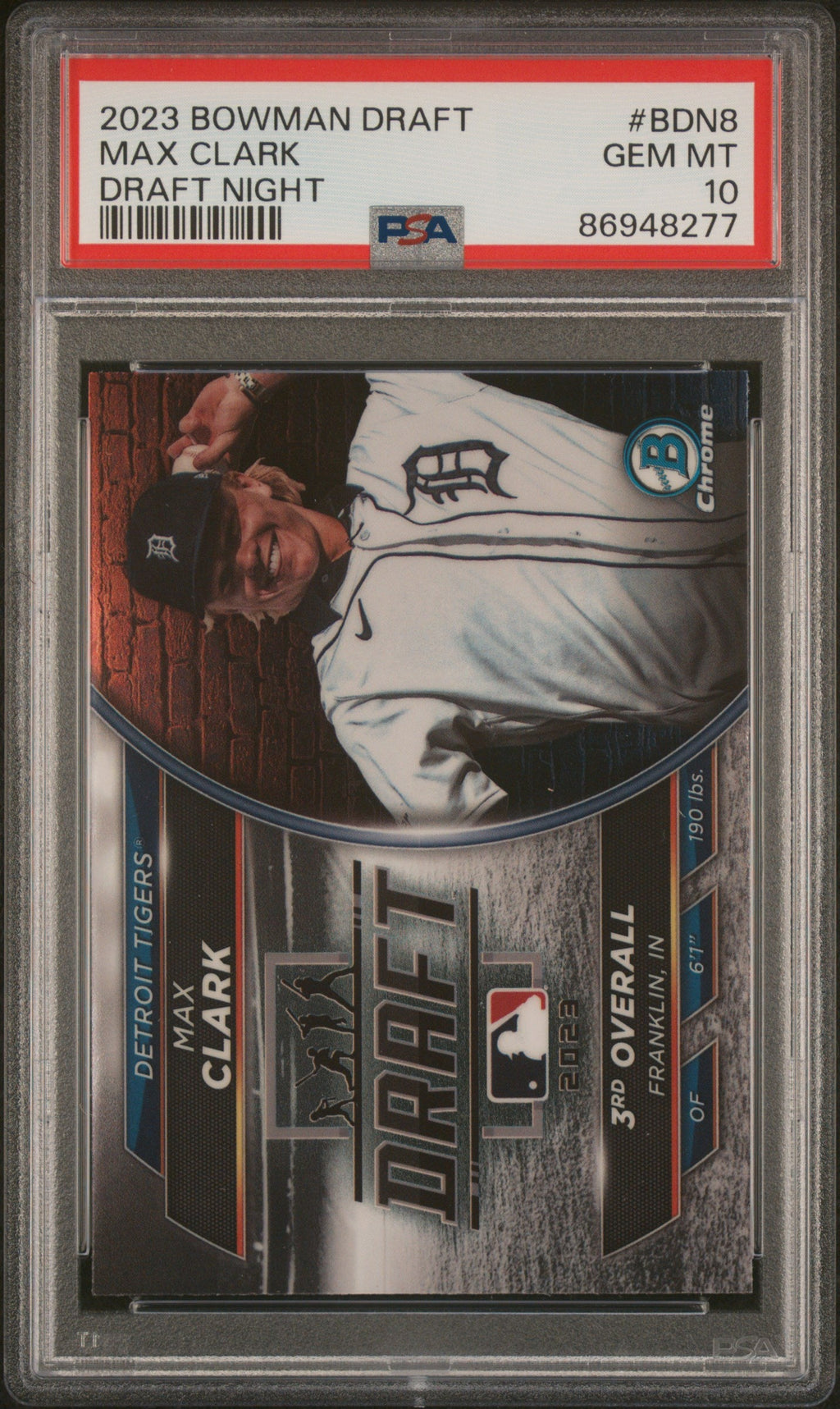 Graded 2023 Topps Bowman Draft Max Clark #BDN8 Draft Night Rookie RC Baseball Card PSA 10 Gem Mint