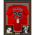 Framed Autographed/Signed Rafael Palmeiro 35x39 Baltimore Orange Baseball Jersey JSA COA