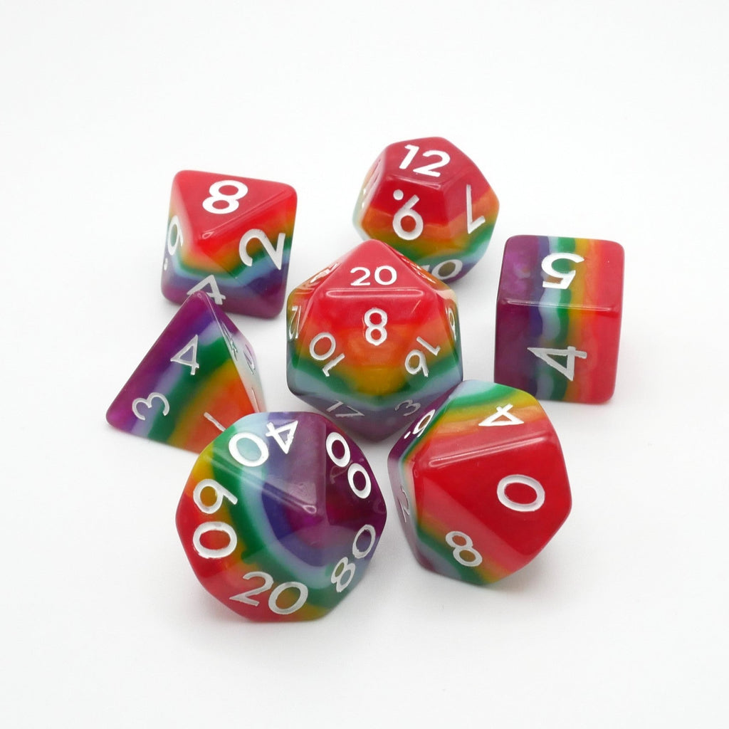 Rainbow Redux - 7 Piece DnD Dice Set | Acrylic RPG Gaming Dice
