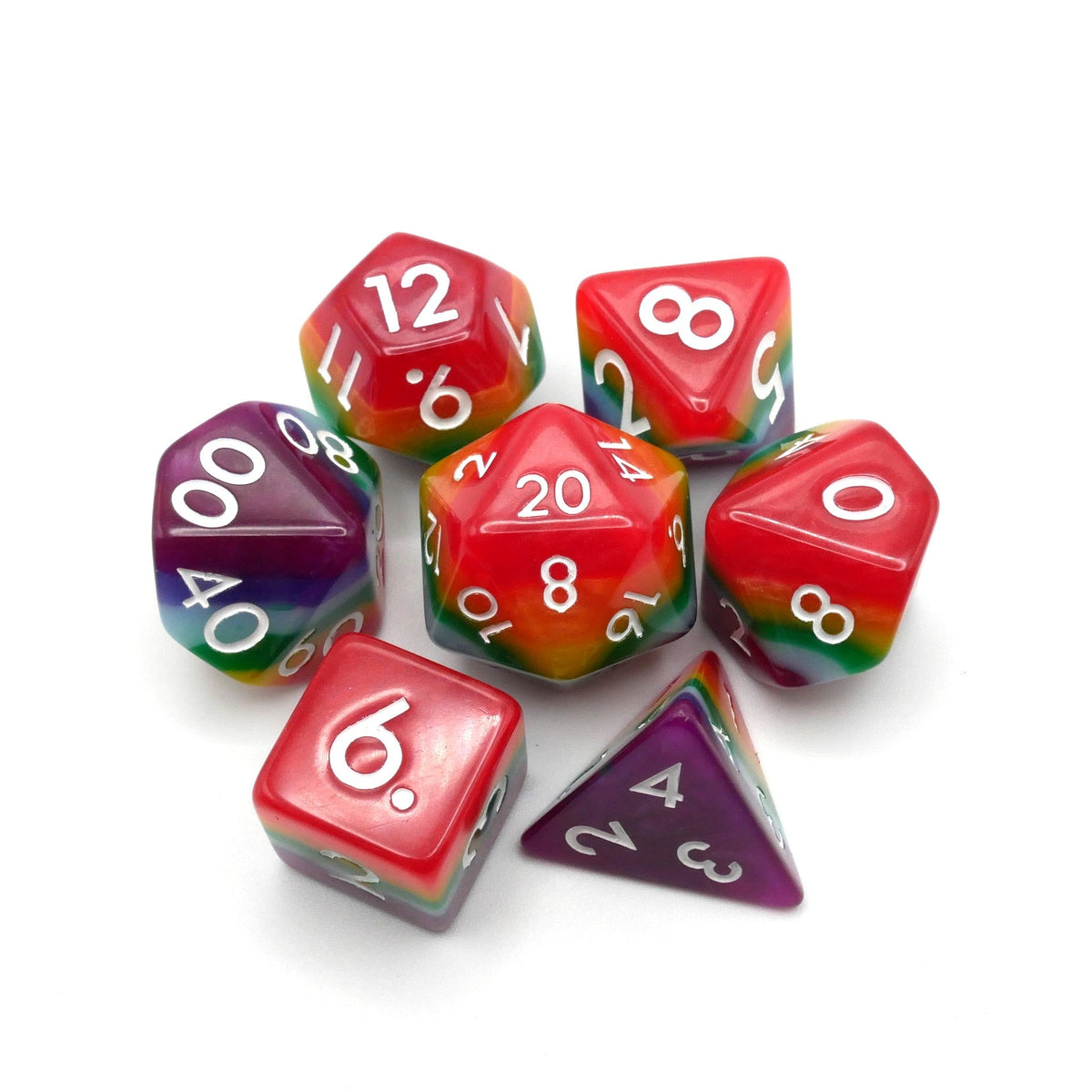 Rainbow Redux - 7 Piece DnD Dice Set | Acrylic RPG Gaming Dice