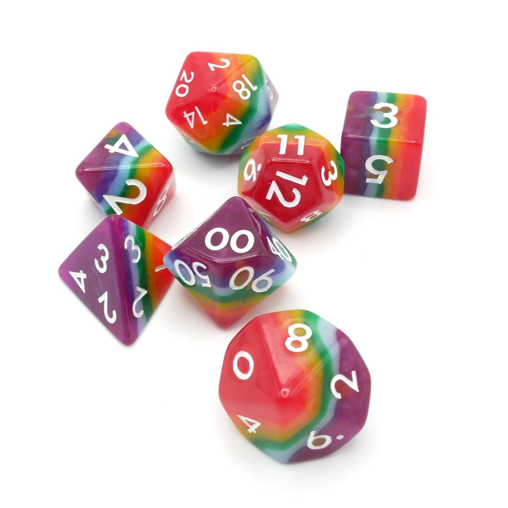 Rainbow Redux - 7 Piece DnD Dice Set | Acrylic RPG Gaming Dice