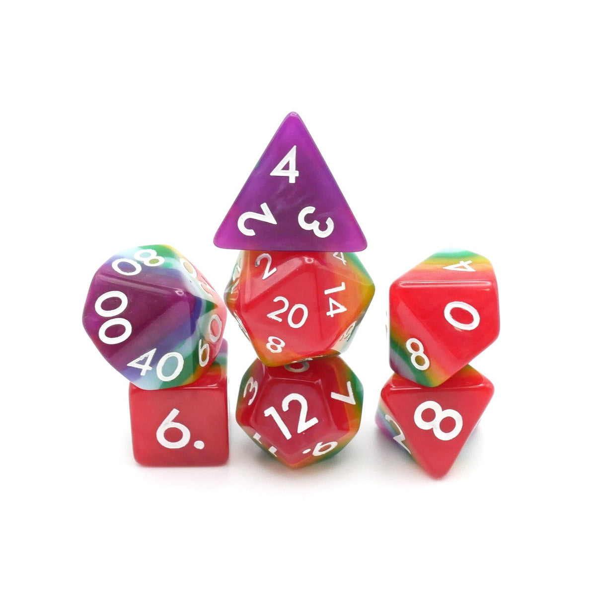 Rainbow Redux - 7 Piece DnD Dice Set | Acrylic RPG Gaming Dice