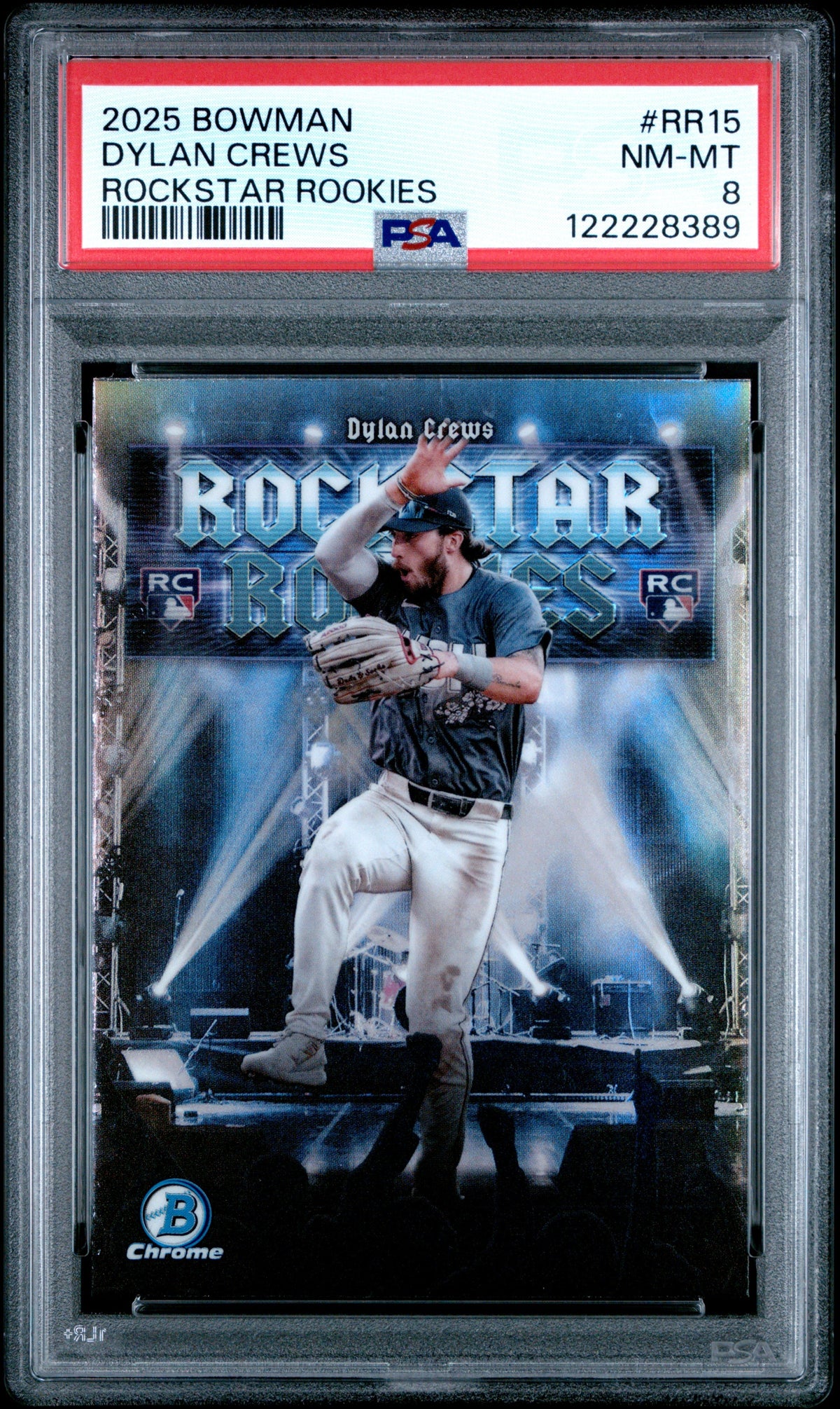 Graded 2025 Topps Bowman Dylan Crews #RR15 Rockstar Rookies Rookie RC Baseball Card PSA 8 Near Mint