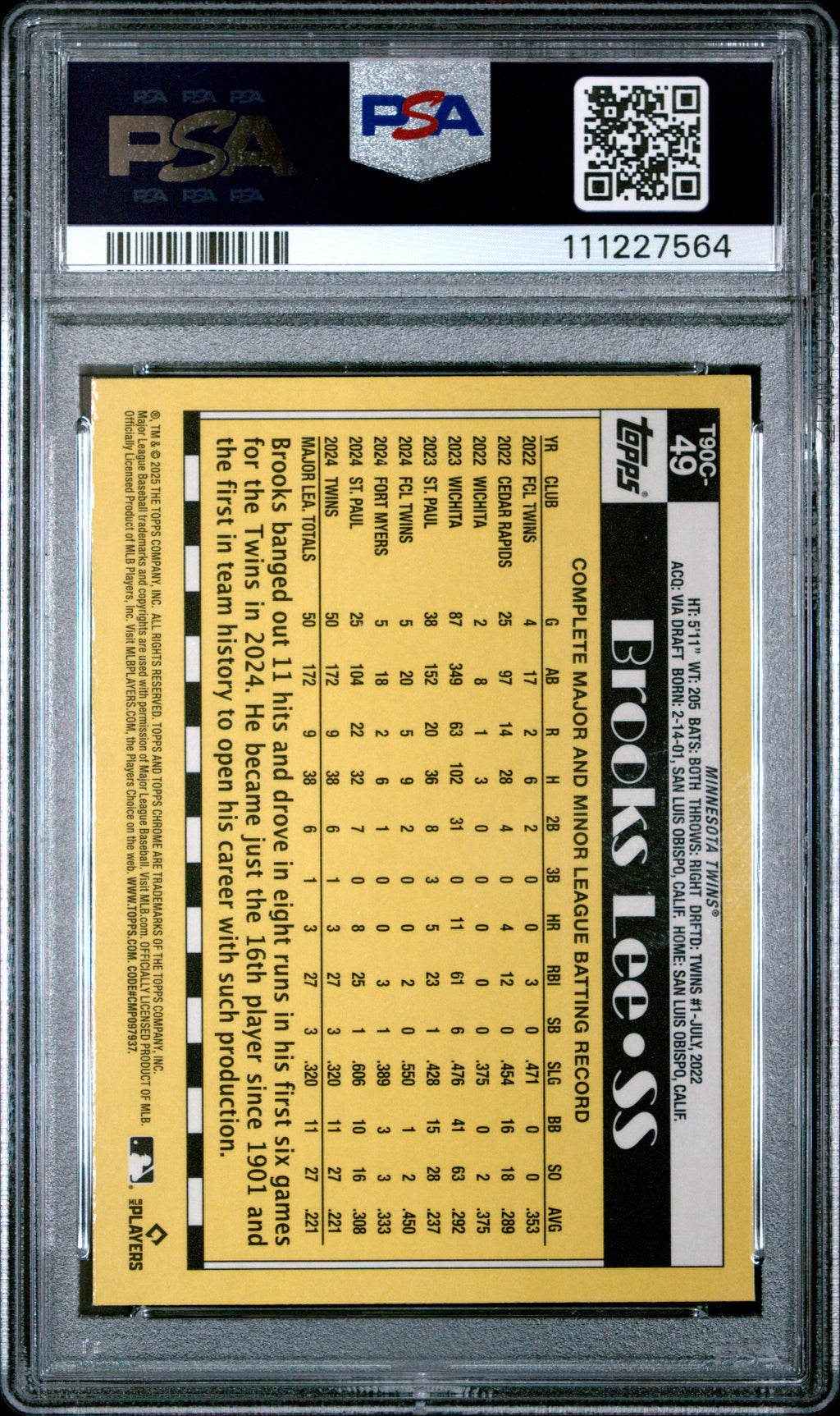 Graded 2025 Topps Silver Pack Brooks Lee #49 Rookie RC Baseball Card PSA 10 Gem Mint