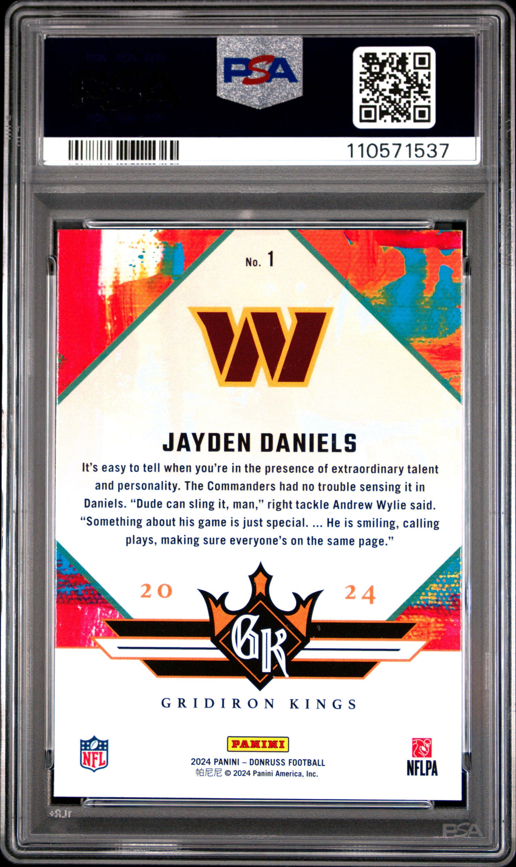 Graded 2024 Panini Donruss Jayden Daniels #1 Rookie Gridiron Kings Rookie RC Football Card PSA 10 Gem Mint