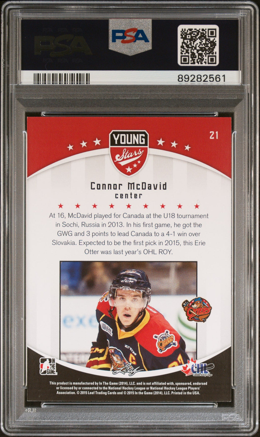 Graded 2015 Leaf ITG CHL Draft Connor McDavid #21 Rookie RC Hockey Card PSA 10 Gem Mint