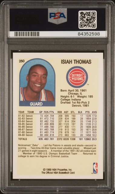 Graded 1989 Hoops Isiah Thomas #250 Basketball Card PSA 10 Gem Mint