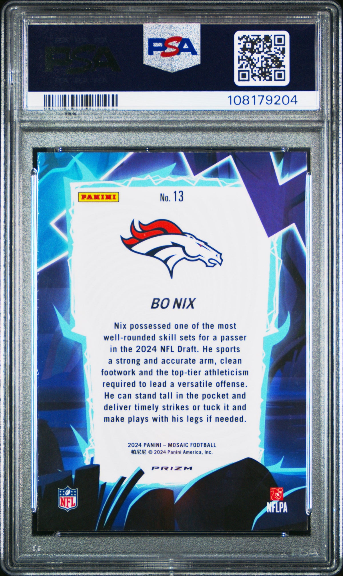 Graded 2024 Panini Mosaic Bo Nix #13 Storm Silver Rookie RC Football Card PSA 10 Gem Mint