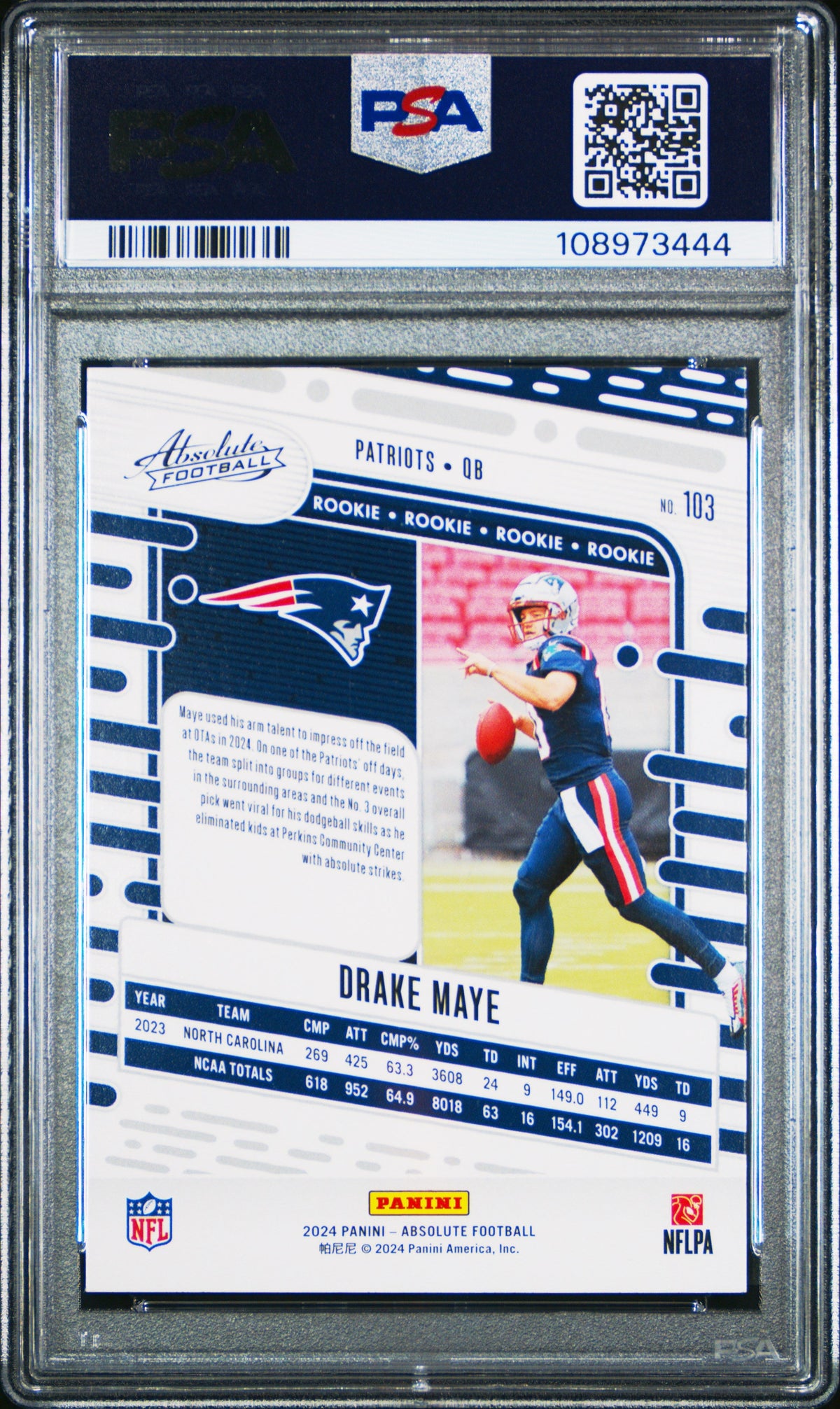 Graded 2024 Panini Absolute Drake Maye #103 Rookie RC Football Card PSA 9 Mint