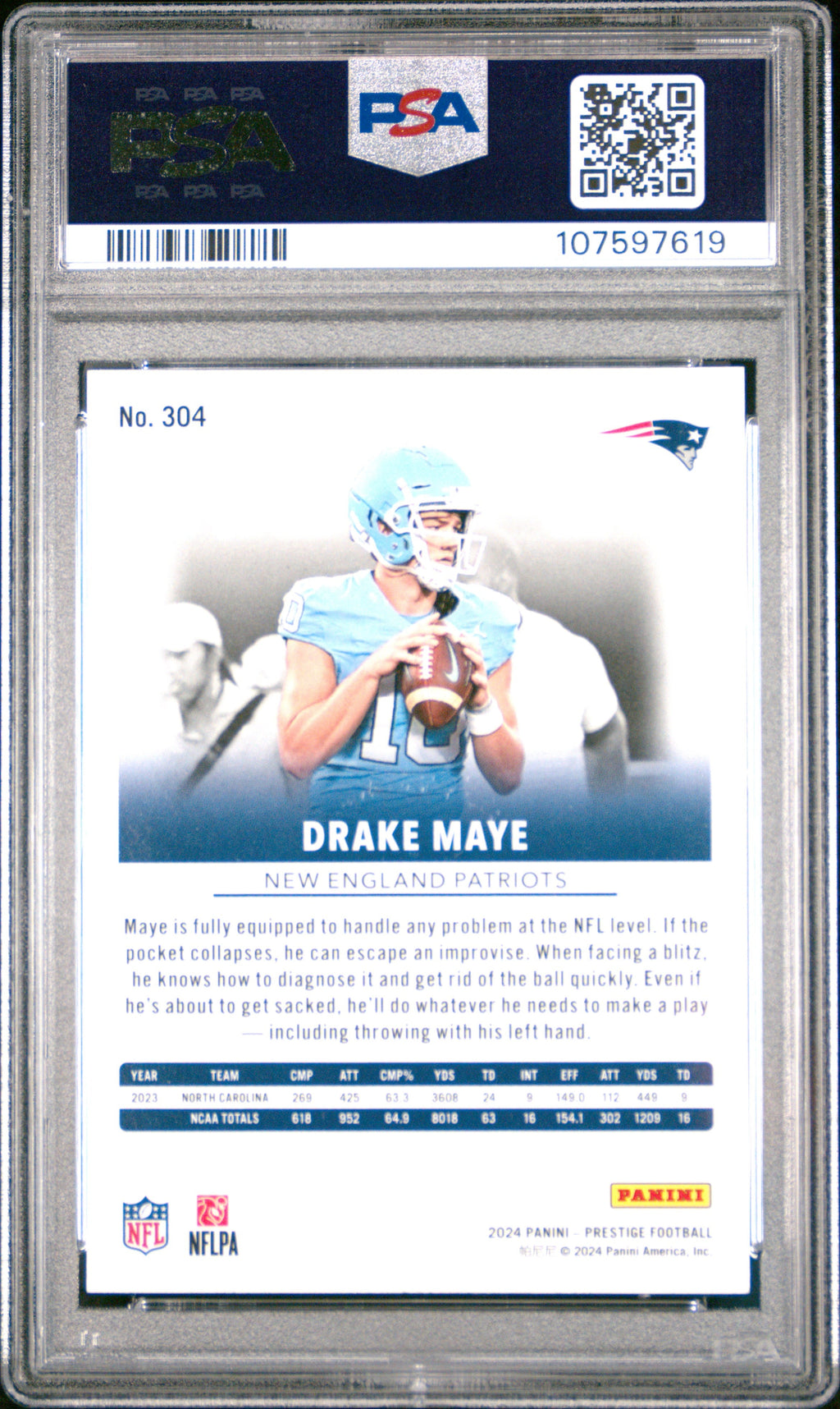 Graded 2024 Panini Prestige Drake Maye #304 Rookie RC Football Card PSA 10 Gem Mint
