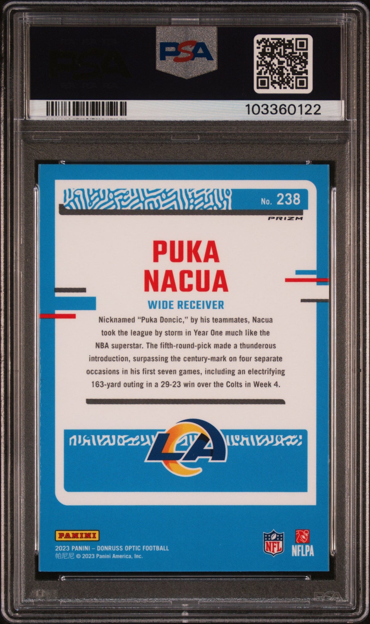 Graded 2023 Panini Donruss Optic Puka Nacua #238 Pink Rookie RC Football Card PSA 10 Gem Mint