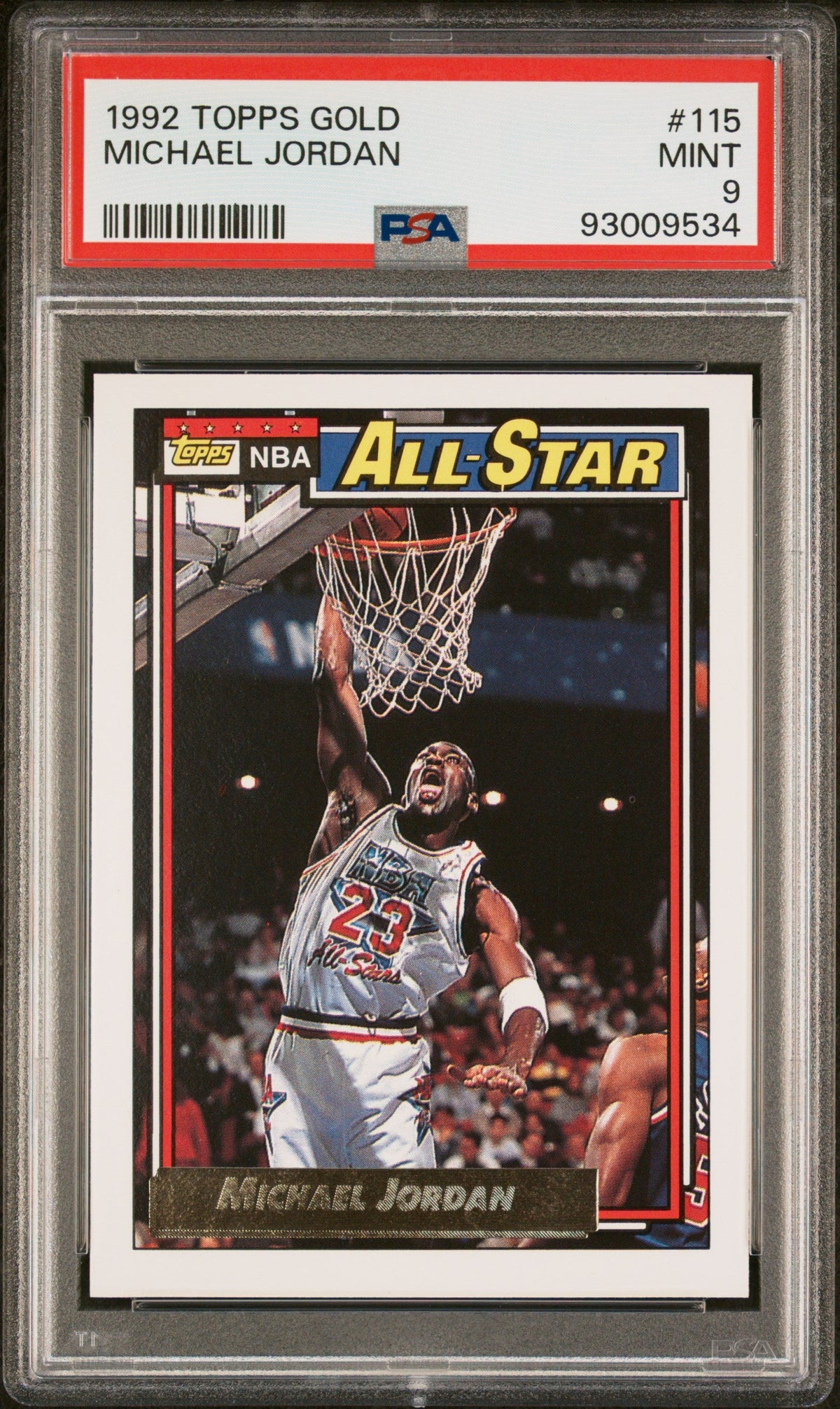 Graded 1992 Topps Gold Michael Jordan #115 Basketball Card PSA 9 Mint