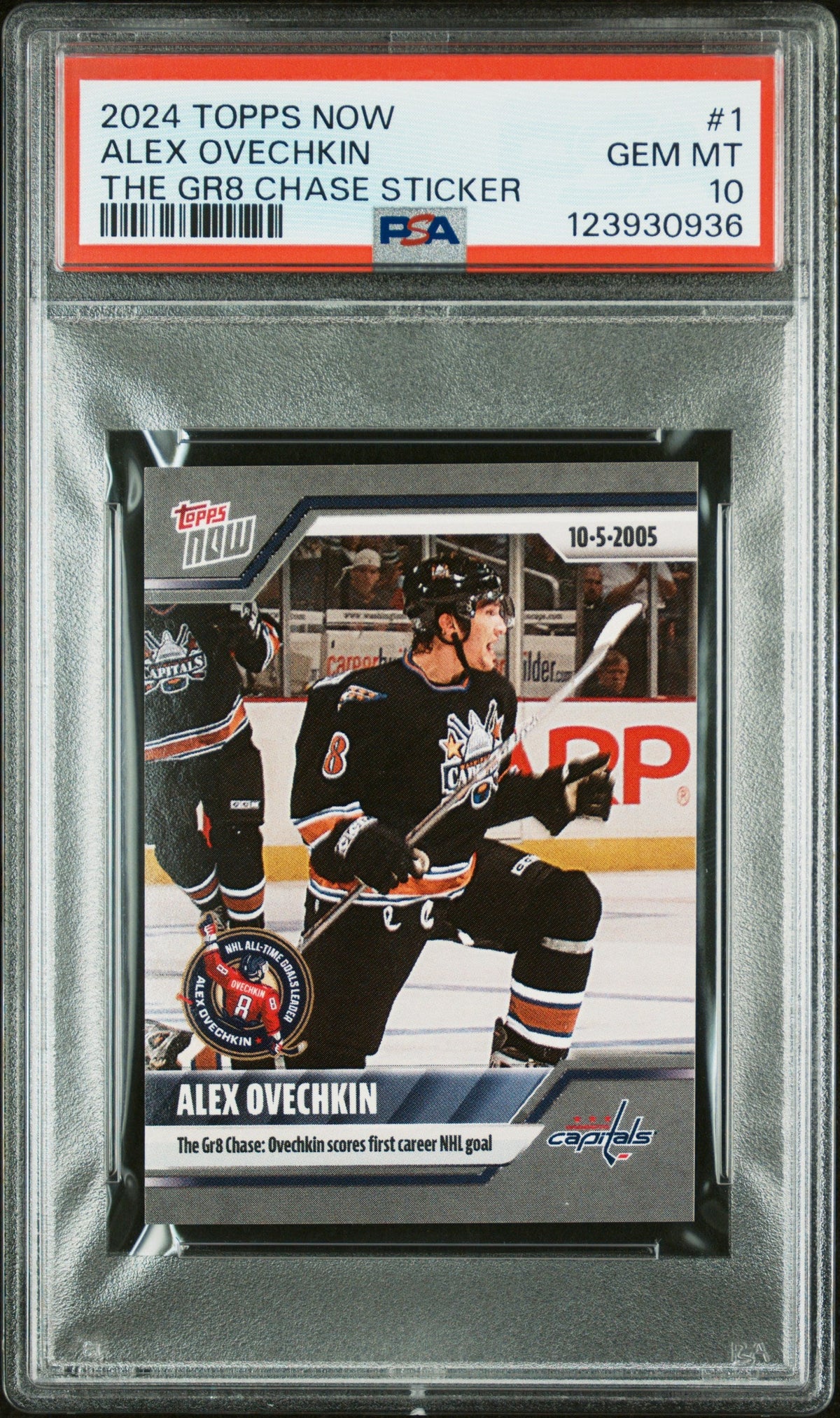 Graded 2024 Topps Now Alex Ovechkin #1 The GR8 Chase Sticker Hockey Card PSA 10 Gem Mint