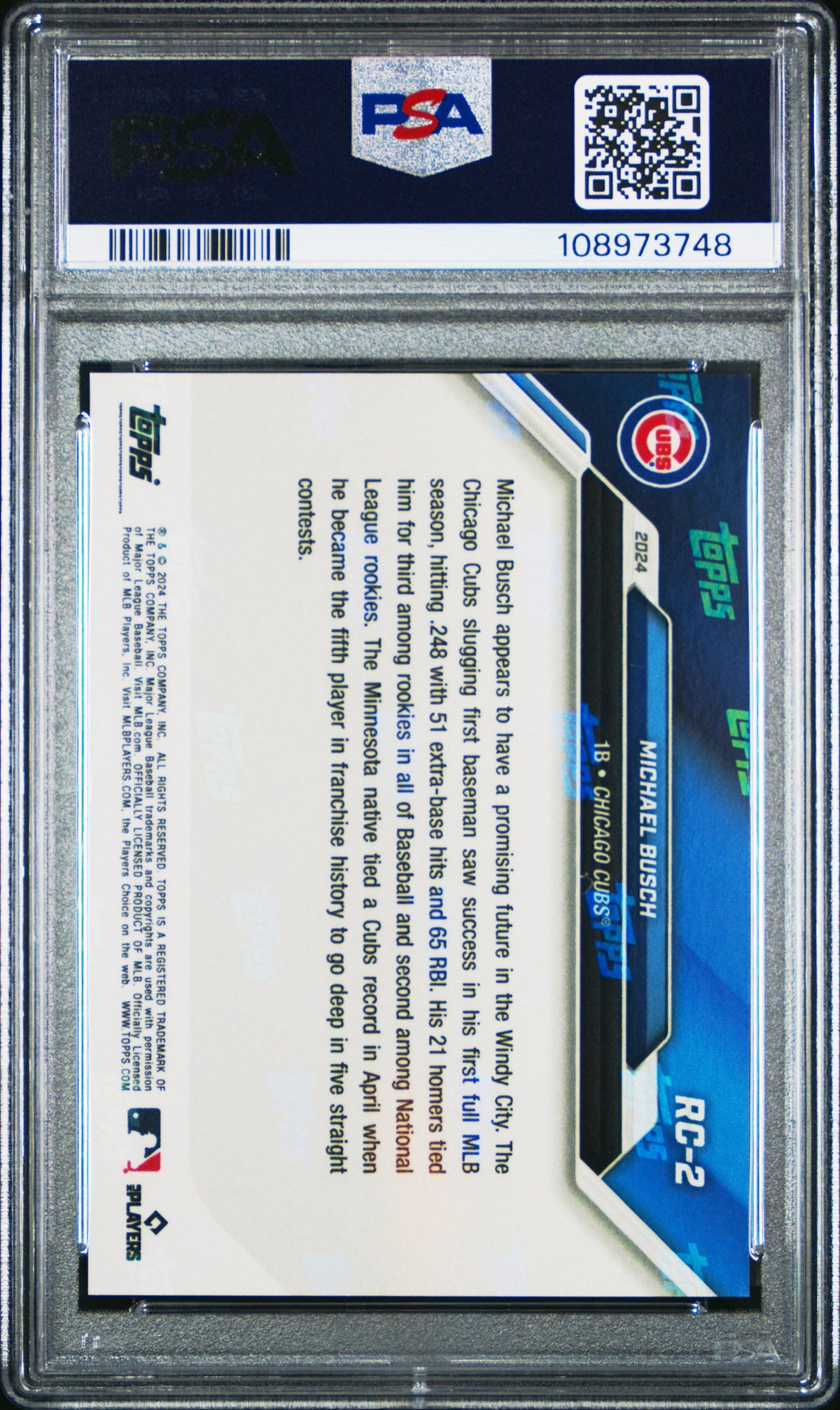 Graded 2024 Topps Now Michael Busch #RC2 Rookie Cup Team Set Baseball Card PSA 10 Gem Mint
