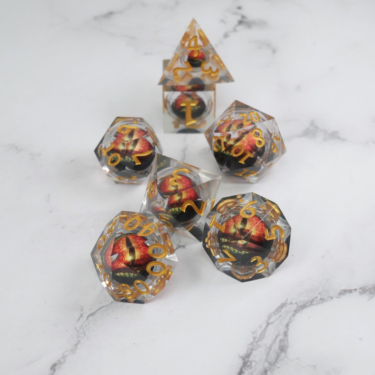 Xanathar's Eye |  7 Piece Moving Eye DnD Dice Set | Acrylic RPG Gaming Dice