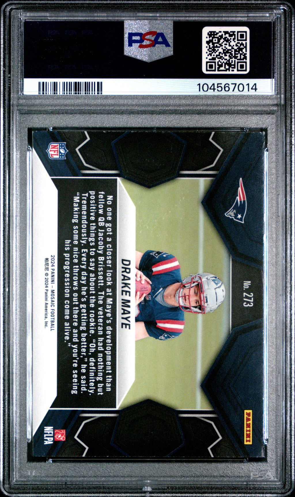 Graded 2024 Panini Mosaic Drake Maye #273 Rookie RC Football Card PSA 10 Gem Mint