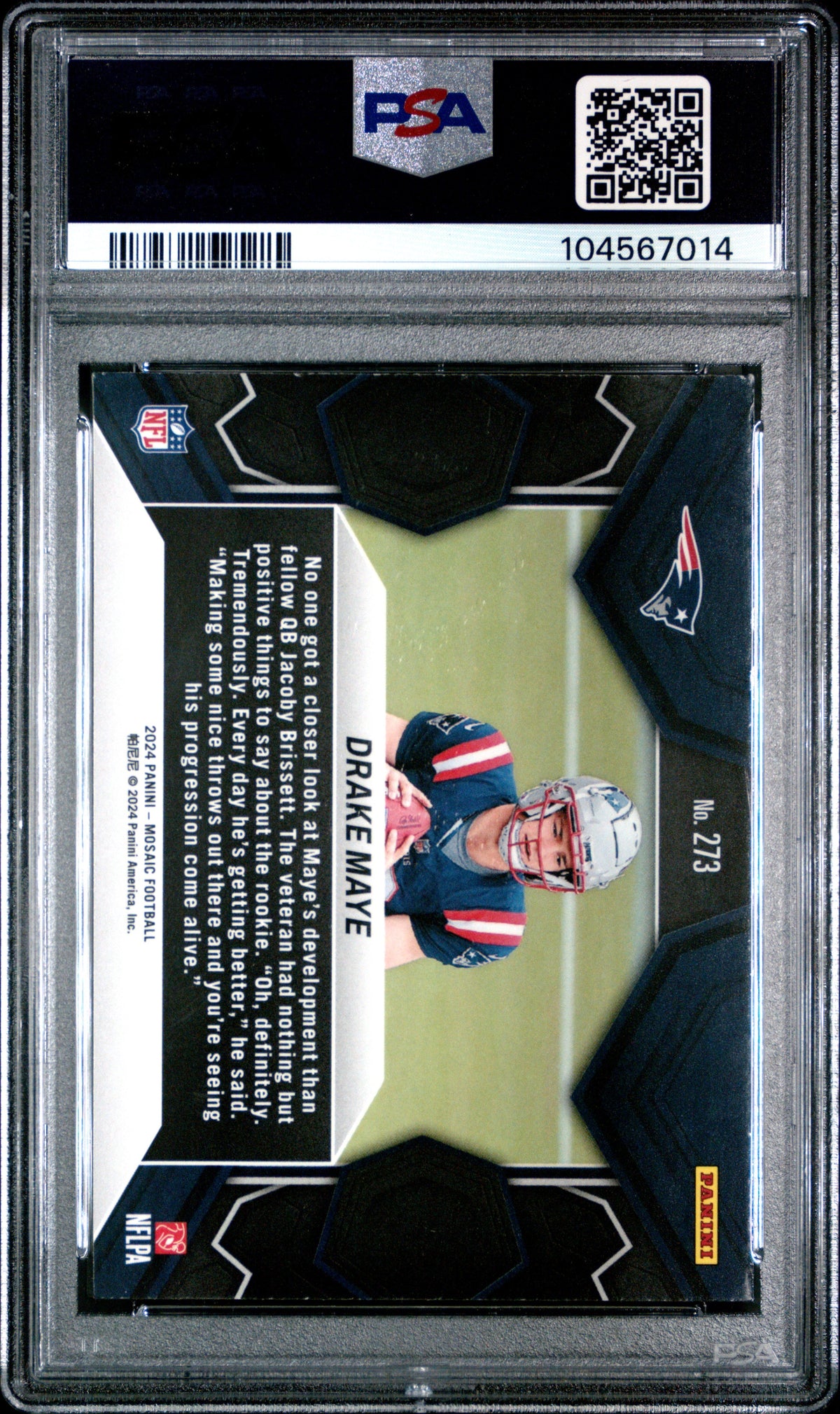Graded 2024 Panini Mosaic Drake Maye #273 Rookie RC Football Card PSA 10 Gem Mint