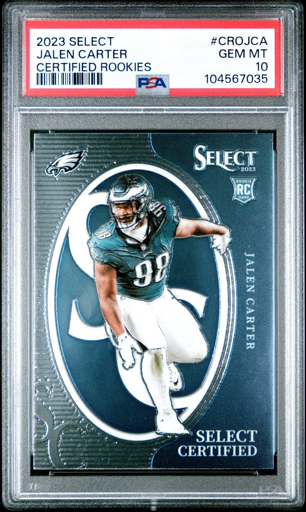 Graded 2023 Panini Select Jalen Carter #CROJCA Certified Rookies Rookie RC Football Card PSA 10 Gem Mint