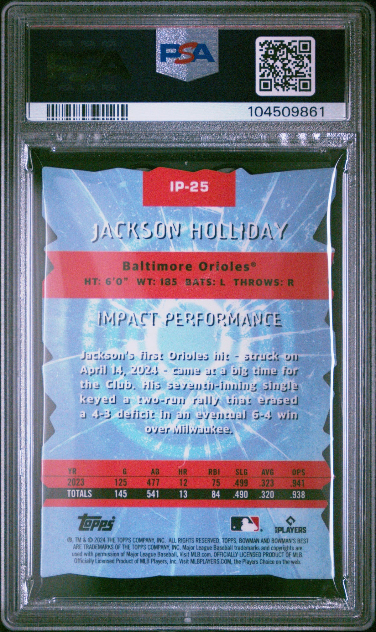 Graded 2024 Topps Bowmans Best Jackson Holliday #IP25 Impact Players Rookie RC Baseball Card PSA 10 Gem Mint