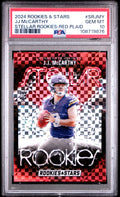 Graded 2024 Panini Rookies & Stars JJ McCarthy #SRJMY Stellar Rookies Red Plaid Rookie RC Football Card PSA 10 Gem Mint